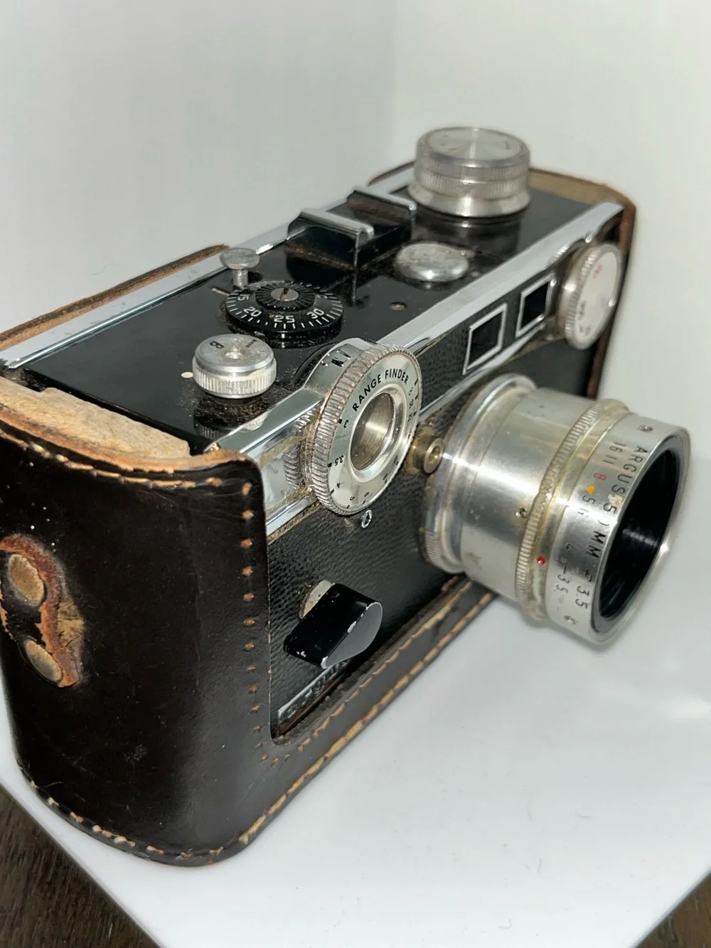 Argus Vintage Rangefinder Film Camera, Black: W/ Leather Case Included: Untested